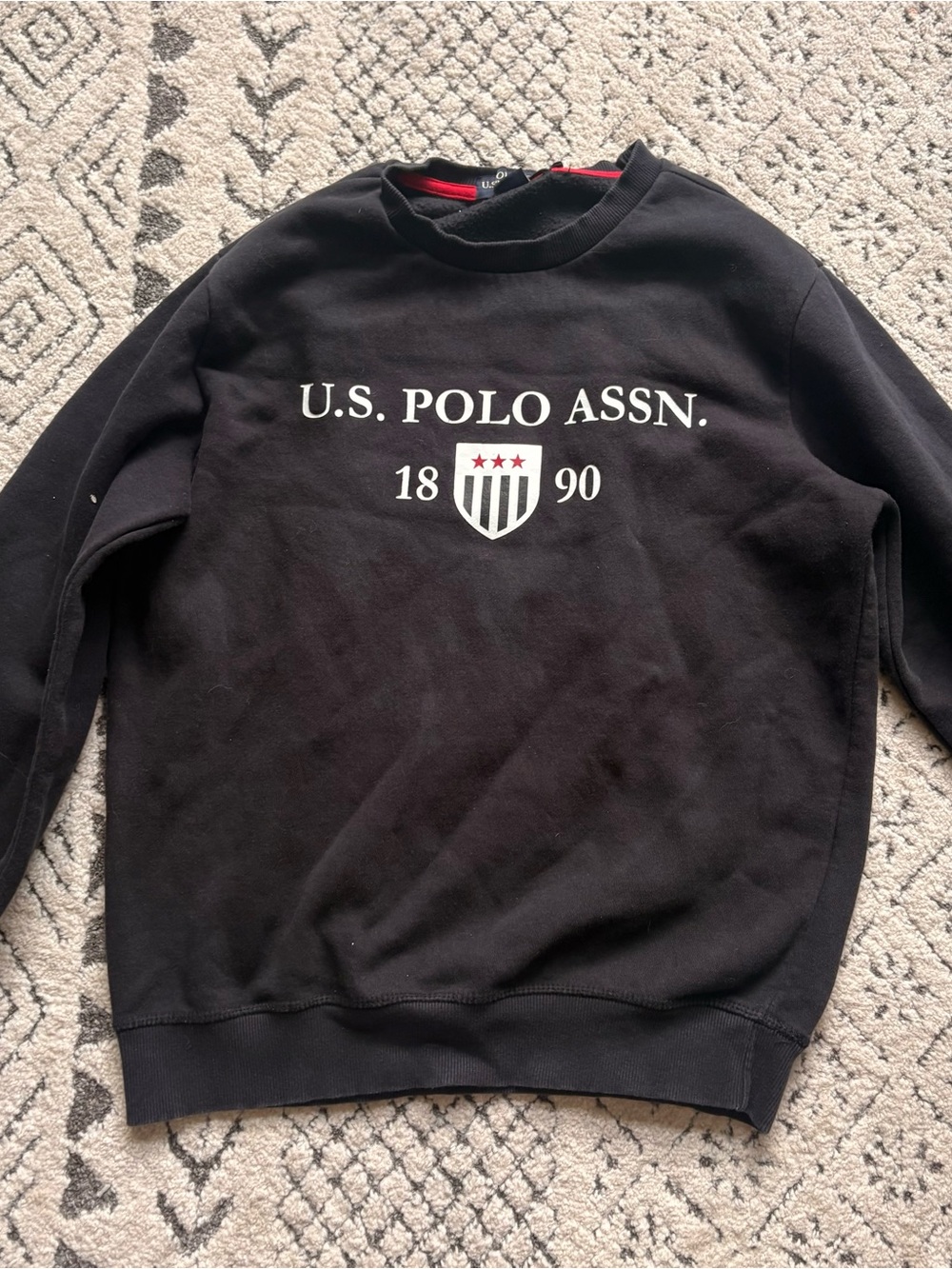 U.S. Polo Assn. Black Crewneck with White Logo and Red Stars